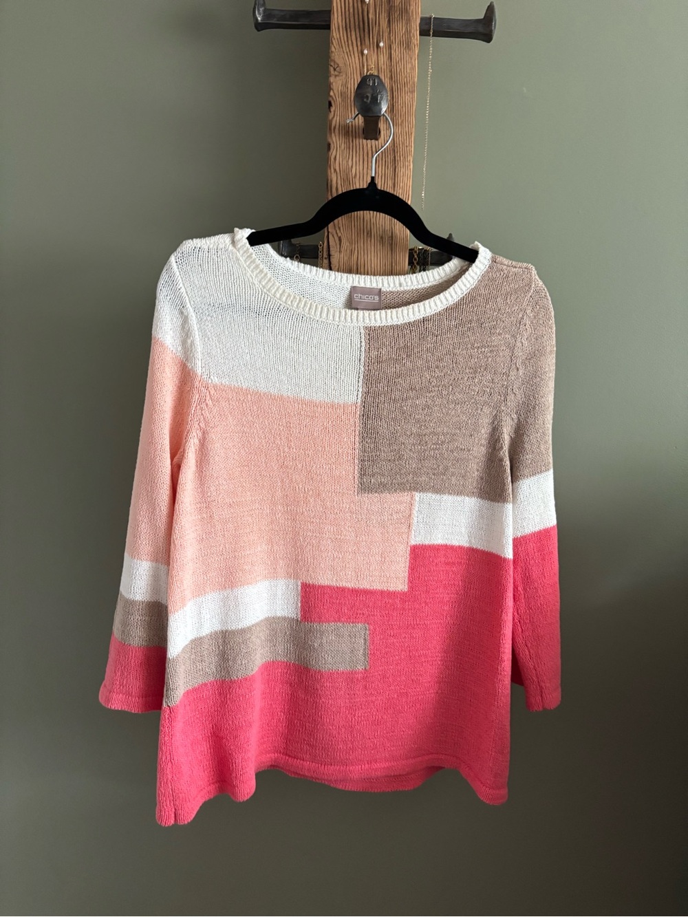194.) Chico’s / Colorblock Knit Sweater - Coral & Cream